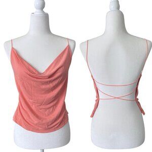 Moda International Peach Cage Back Y2k 90's Backless Spaghetti Strap Top sz M